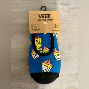 Girls vans no-show socks 3 pack cupcakes pizza french fries size 1-6 multi pack